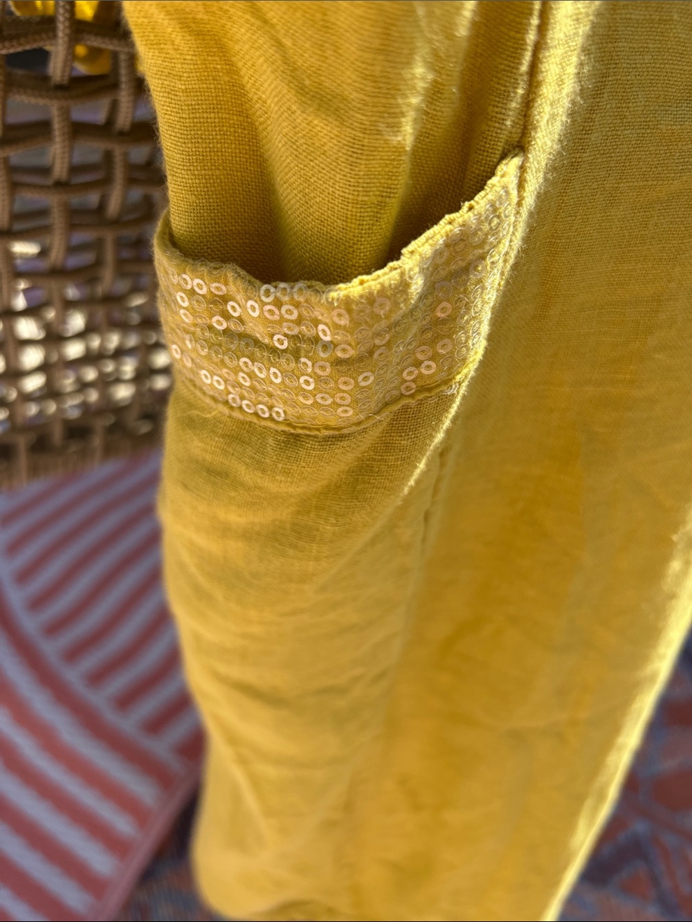 59. Sleeveless Sunny Yellow Linen Mini Dress with Mother of Pearl Button Front - Picture 14 of 17